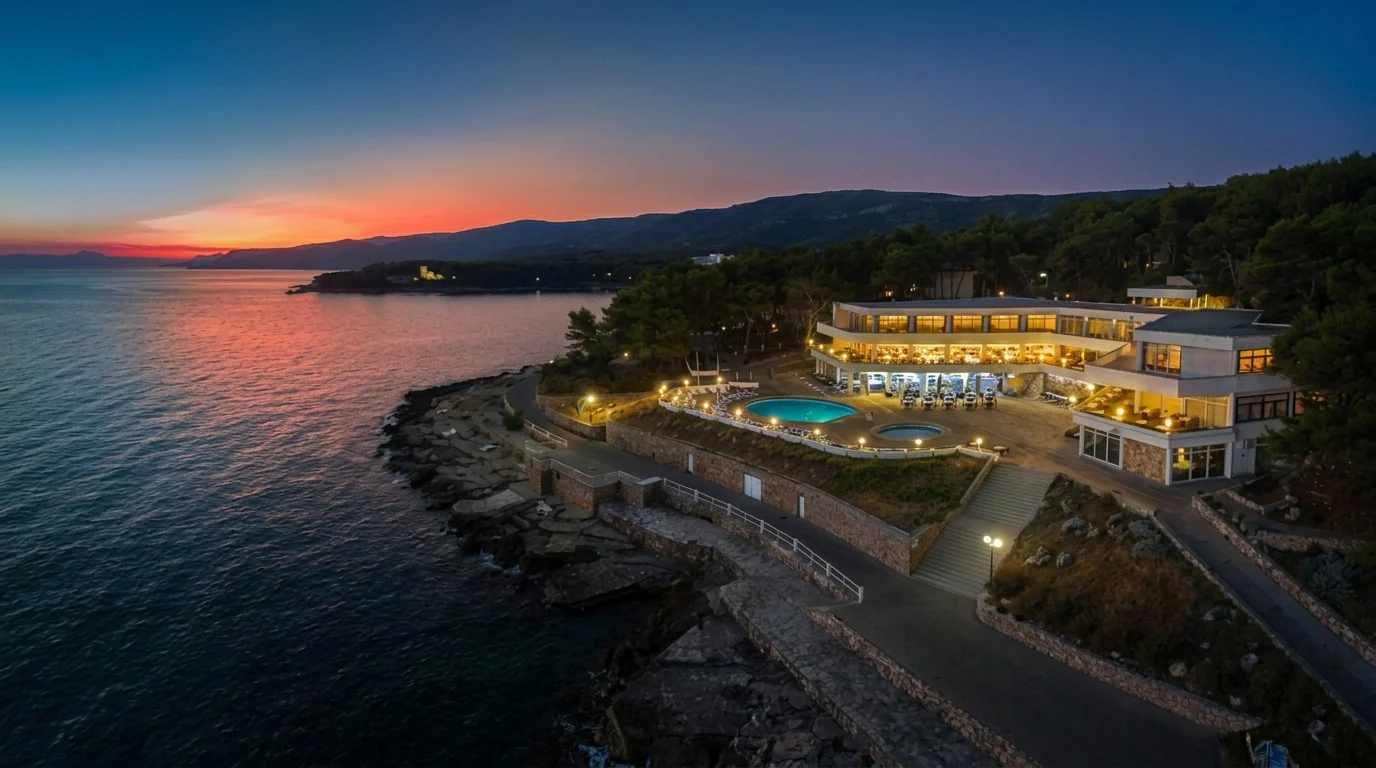 Fontana Resort by the sea at sunset on Hvar Island